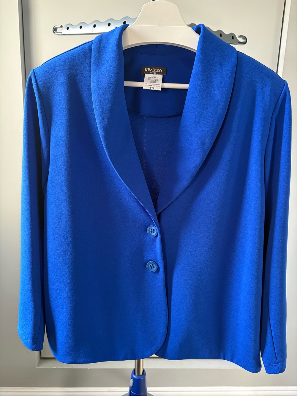 🇨🇦 KIM & CO. Royal Blue Ponte Crepe Shawl Collar Blazer Jacket Petite XL NWOT